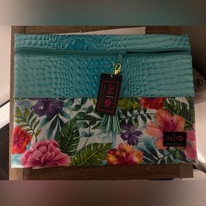 Mint Croc-Texture Floral Cosmetic Pouch by MJ